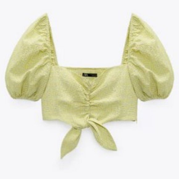 ZARA GINGHAM LIME GREEN CROP TOP - Picture 7 of 10